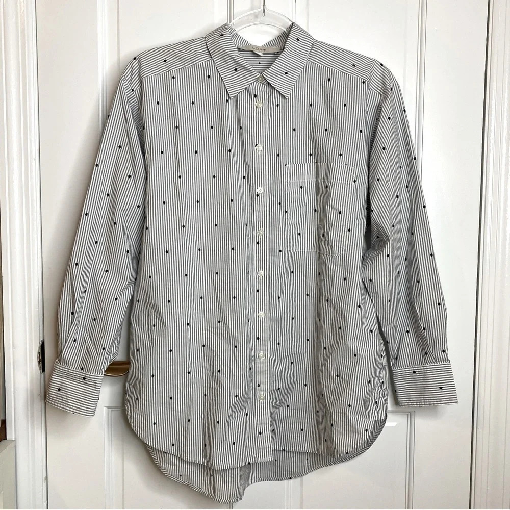 LOFT Clip Dot pin Stripe Long Sleeve Button Up Blouse XS
